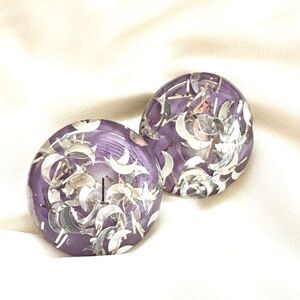 Purple Lucite Confetti Earrings Silver Moon Celestial